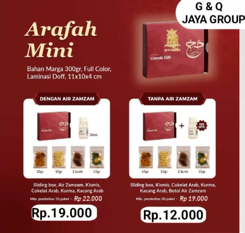 Oleh-oleh umroh dan haji ARAFAH MINI tanpa zamzam